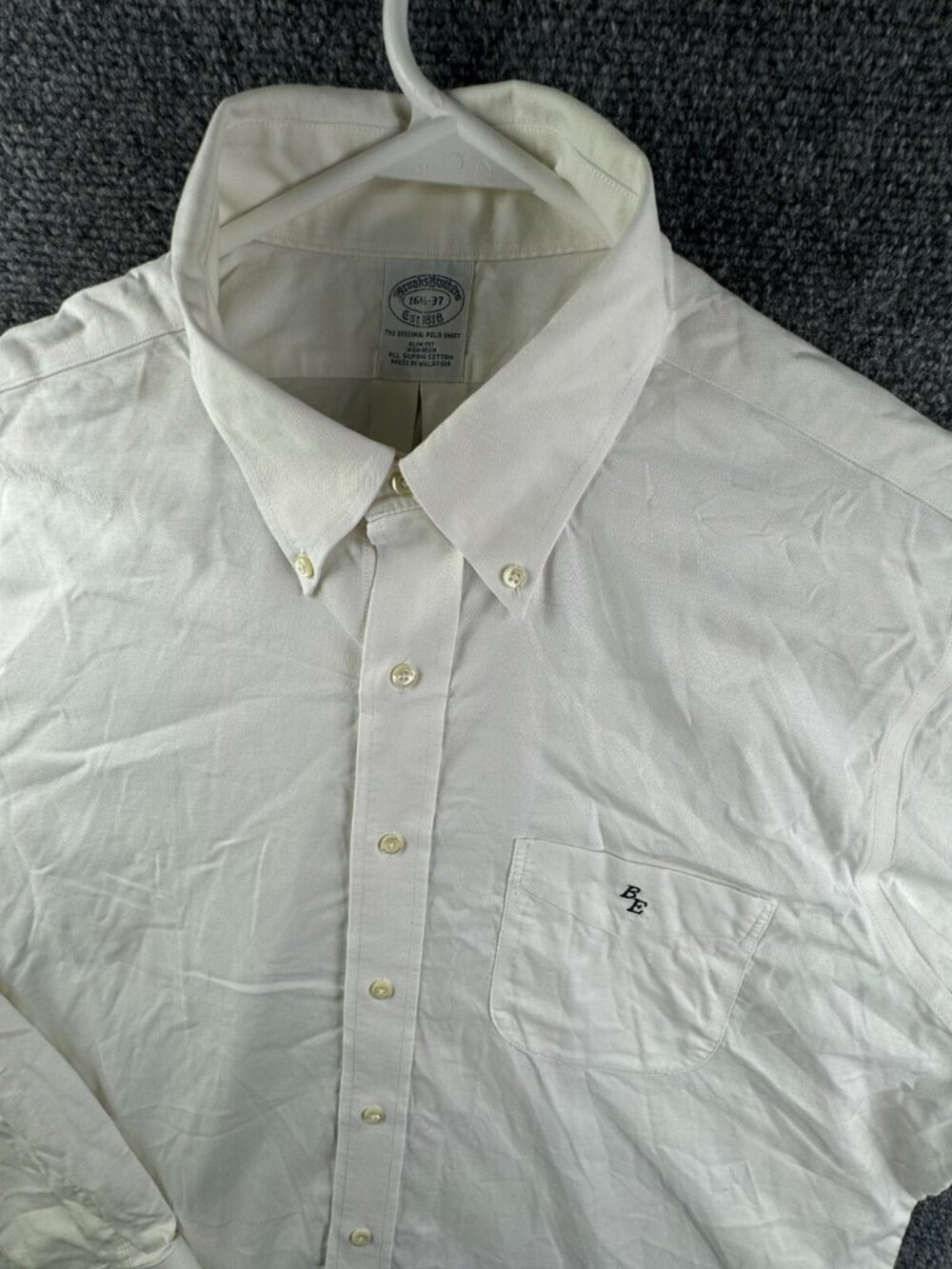 Brooks Brothers Cotton Button Up Shirt Long Sleeve Men 16.5 37 White Slim Fit **